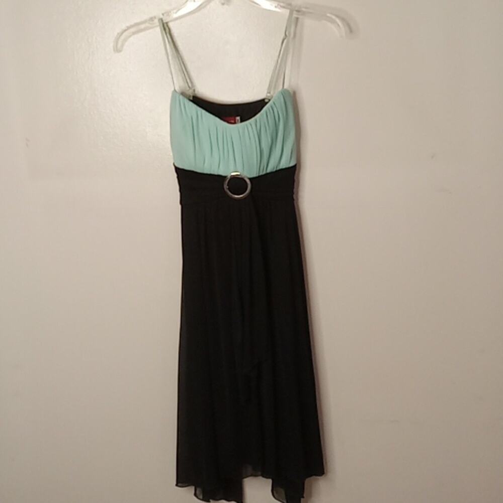 Ruby Rox Womens Medium Black and Teal Semi-Formal Midi Dress.